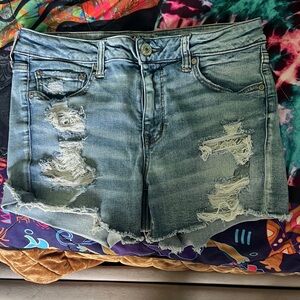 American Eagle Outfitters Blue Distressed Jean Shorts